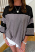 Oversized Patchwork Striped Three Quarter Sleeve Cotton Top