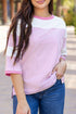 Oversized Patchwork Striped Three Quarter Sleeve Cotton Top