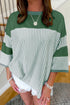 Oversized Patchwork Striped Three Quarter Sleeve Cotton Top