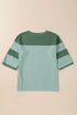 Oversized Patchwork Striped Three Quarter Sleeve Cotton Top