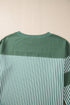 Oversized Patchwork Striped Three Quarter Sleeve Cotton Top