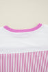 Oversized Patchwork Striped Three Quarter Sleeve Cotton Top
