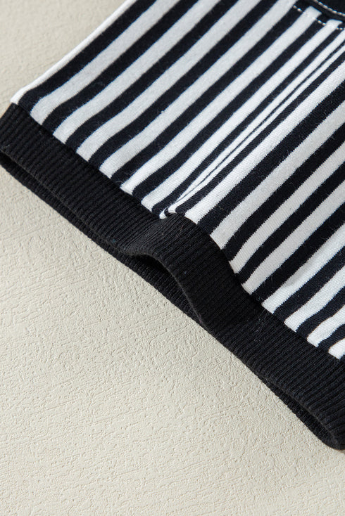 Oversized Patchwork Striped Three Quarter Sleeve Cotton Top