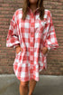 Oversized Plaid Puff Sleeve Round Hem Mini Dress