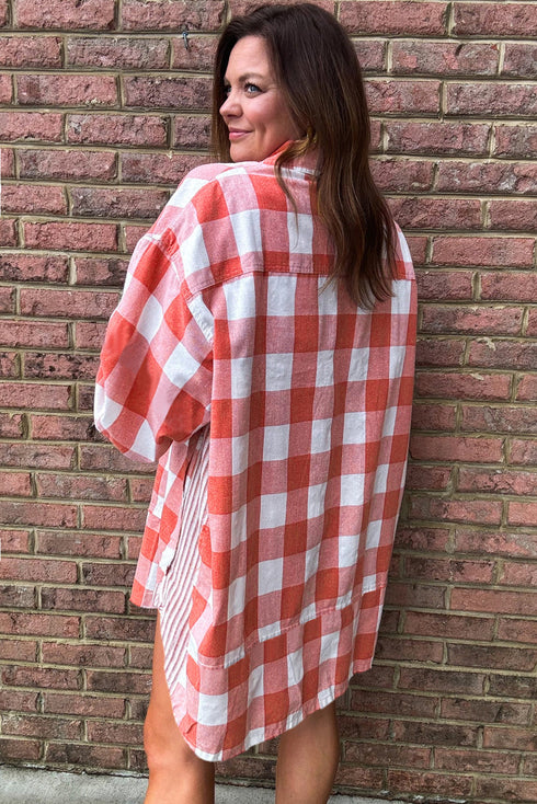 Oversized Plaid Puff Sleeve Round Hem Mini Dress