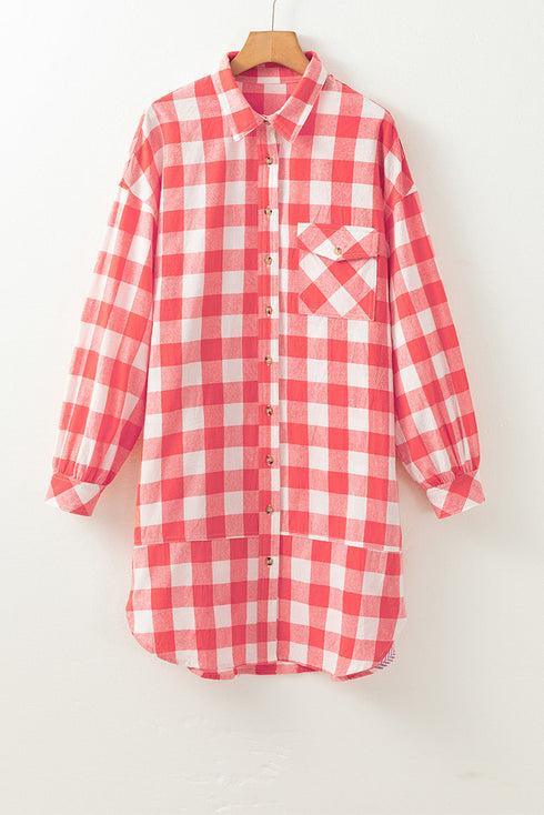 Oversized Plaid Puff Sleeve Round Hem Mini Dress