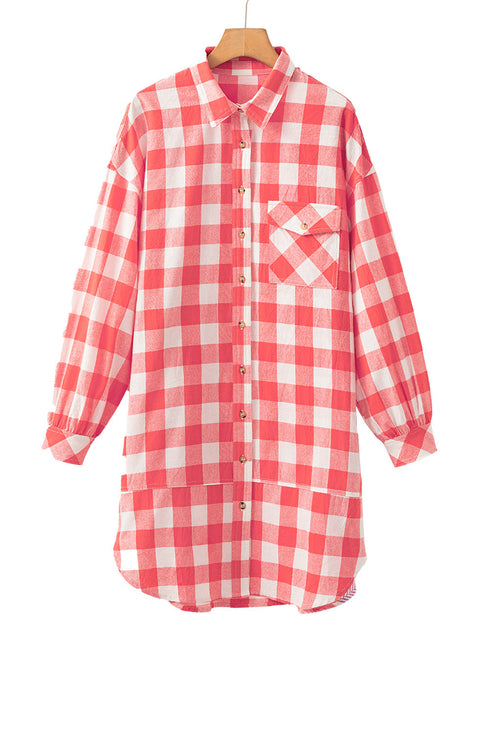 Oversized Plaid Puff Sleeve Round Hem Mini Dress