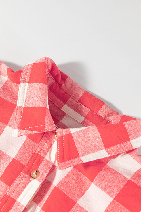 Oversized Plaid Puff Sleeve Round Hem Mini Dress