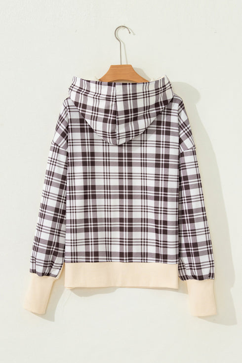 Oversized Plaid Sleeve Split Hem Hoodie