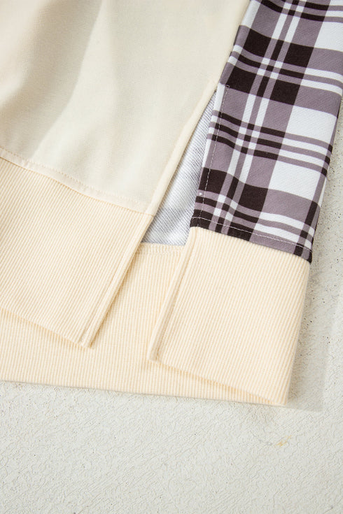 Oversized Plaid Sleeve Split Hem Hoodie