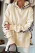 Oversized Plaid Sleeve Split Hem Hoodie