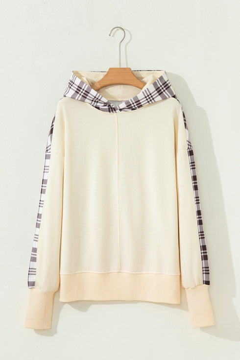 Oversized Plaid Sleeve Split Hem Hoodie