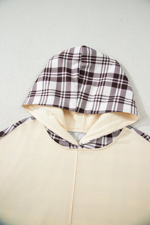 Oversized Plaid Sleeve Split Hem Hoodie