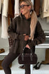 Oversized Plaid Sleeve Split Hem Hoodie