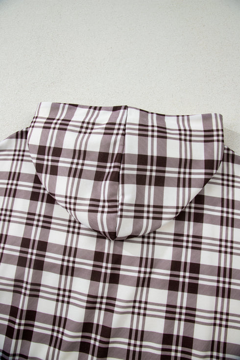 Oversized Plaid Sleeve Split Hem Hoodie