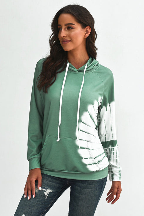 Oversized Pocket Front Print Sweatshirt Drawstring Hoodie