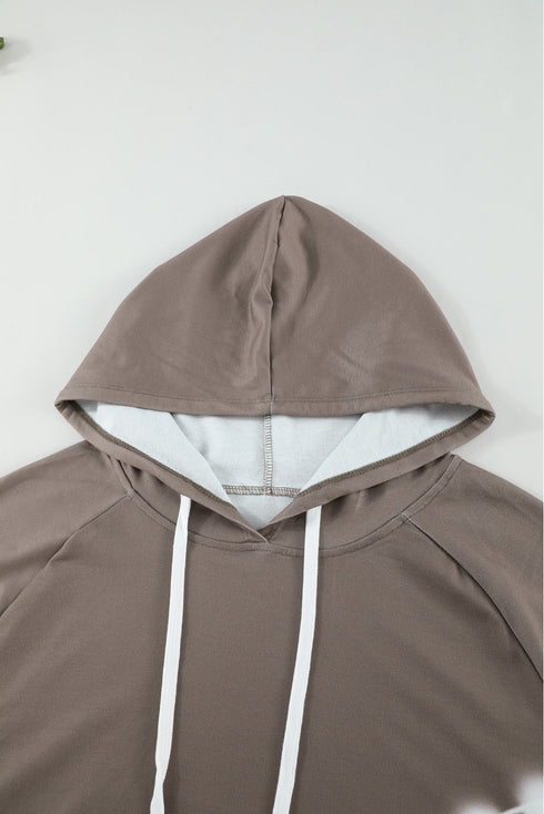 Oversized Pocket Front Print Sweatshirt Drawstring Hoodie