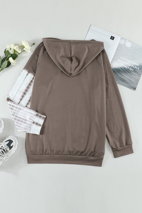 Oversized Pocket Front Print Sweatshirt Drawstring Hoodie