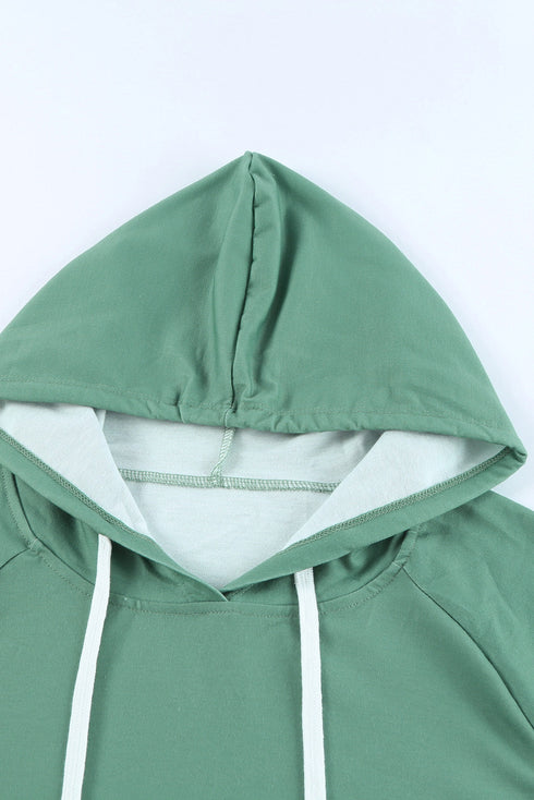 Oversized Pocket Front Print Sweatshirt Drawstring Hoodie