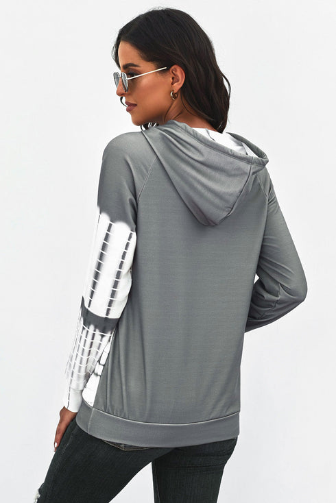 Oversized Pocket Front Print Sweatshirt Drawstring Hoodie