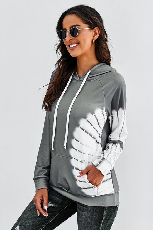 Oversized Pocket Front Print Sweatshirt Drawstring Hoodie
