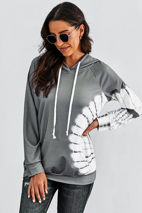 Oversized Pocket Front Print Sweatshirt Drawstring Hoodie