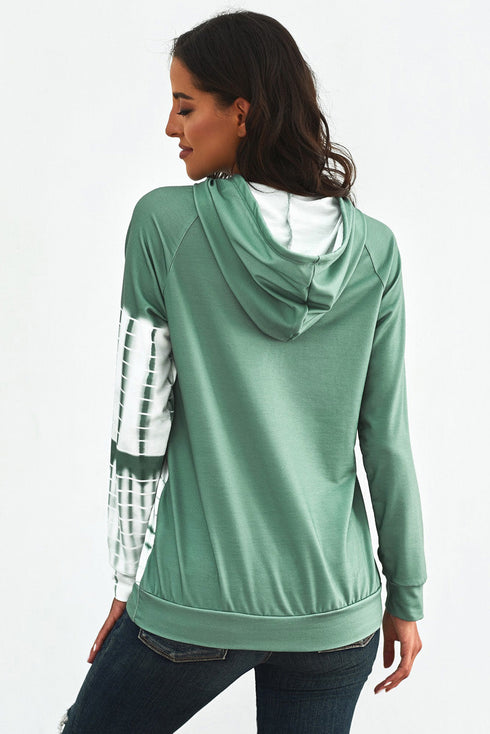 Oversized Pocket Front Print Sweatshirt Drawstring Hoodie