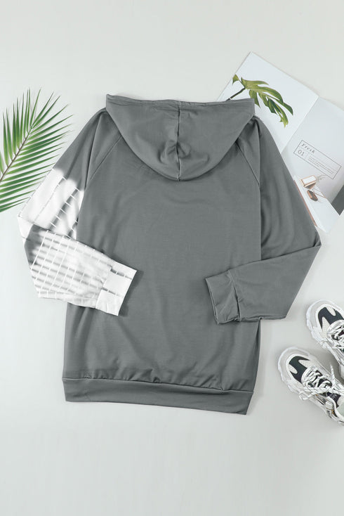 Oversized Pocket Front Print Sweatshirt Drawstring Hoodie