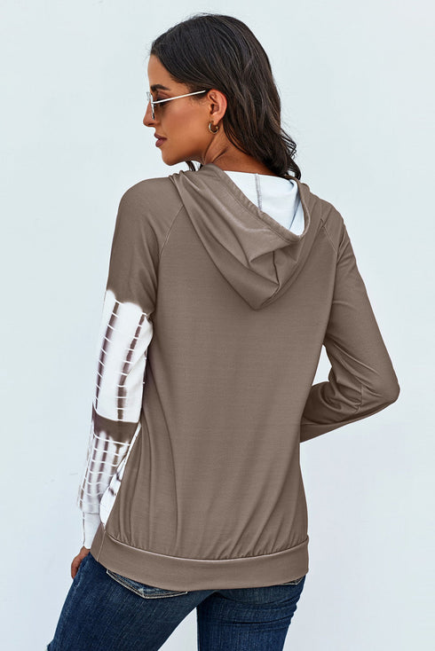 Oversized Pocket Front Print Sweatshirt Drawstring Hoodie