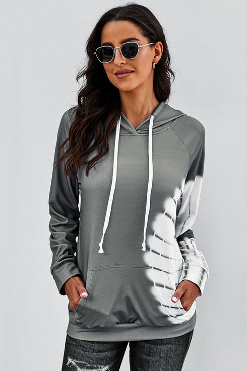 Oversized Pocket Front Print Sweatshirt Drawstring Hoodie
