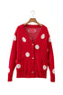 Oversized Polka Dot Button Front V Neck Cardigan