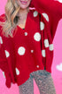 Oversized Polka Dot Button Front V Neck Cardigan