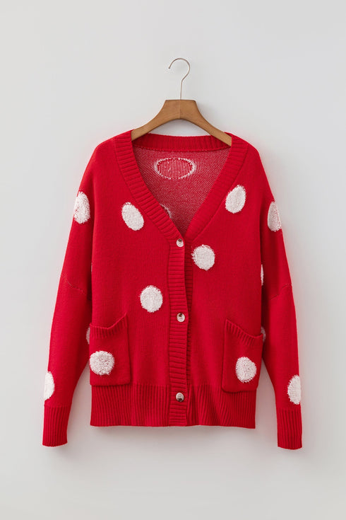 Oversized Polka Dot Button Front V Neck Cardigan
