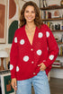 Oversized Polka Dot Button Front V Neck Cardigan