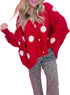 Oversized Polka Dot Button Front V Neck Cardigan