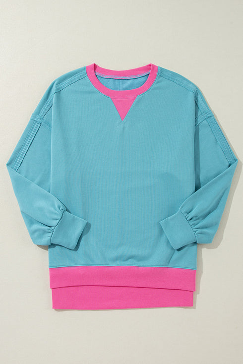 Oversized Raw Edge Balloon Sleeve Pullover Sweatshirt
