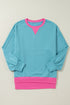 Oversized Raw Edge Balloon Sleeve Pullover Sweatshirt