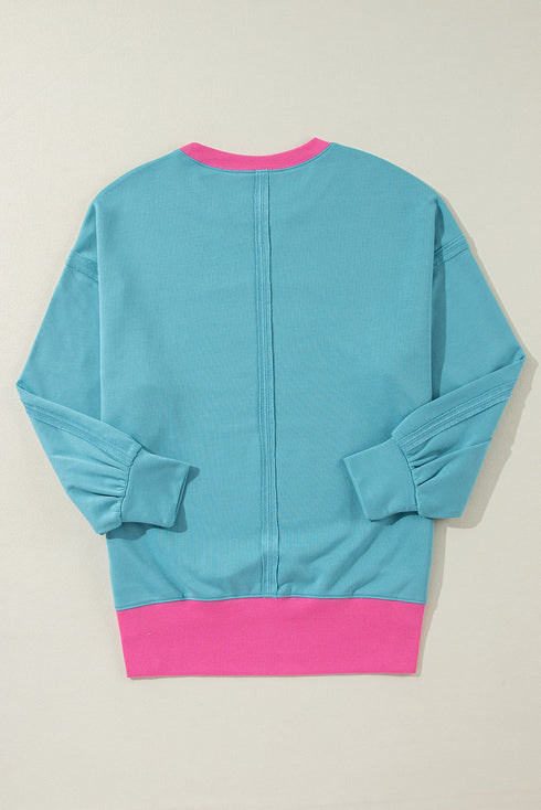 Oversized Raw Edge Balloon Sleeve Pullover Sweatshirt