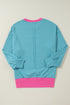 Oversized Raw Edge Balloon Sleeve Pullover Sweatshirt