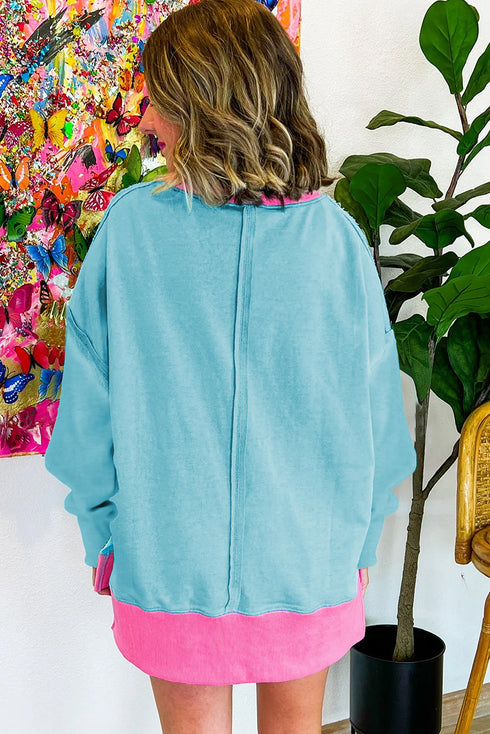 Oversized Raw Edge Balloon Sleeve Pullover Sweatshirt