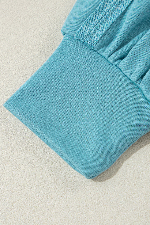 Oversized Raw Edge Balloon Sleeve Pullover Sweatshirt