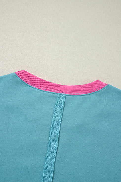 Oversized Raw Edge Balloon Sleeve Pullover Sweatshirt