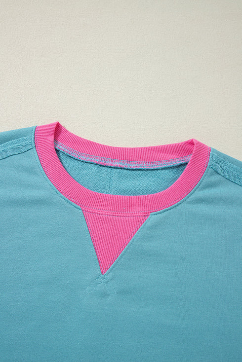 Oversized Raw Edge Balloon Sleeve Pullover Sweatshirt