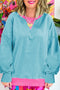 Oversized Raw Edge Balloon Sleeve Pullover Sweatshirt