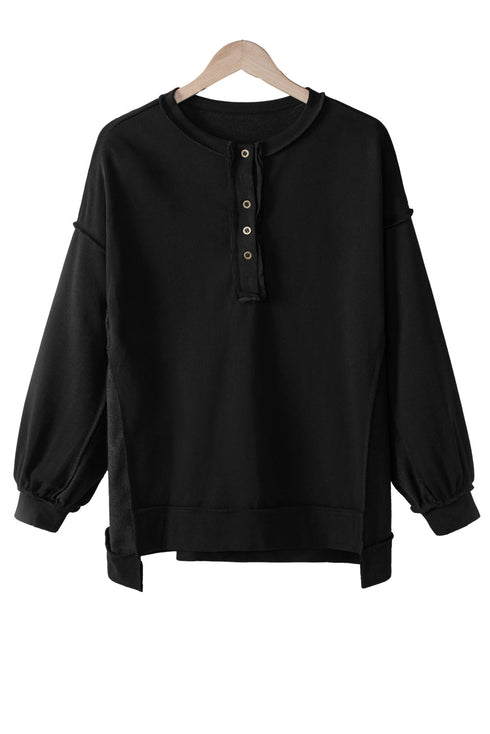 Oversized Raw Edge Button Front Pullover Sweatshirt