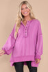 Oversized Raw Edge Button Front Pullover Sweatshirt