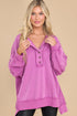 Oversized Raw Edge Button Front Pullover Sweatshirt
