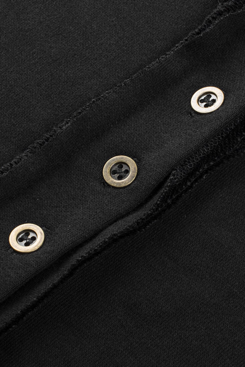 Oversized Raw Edge Button Front Pullover Sweatshirt