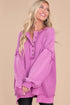 Oversized Raw Edge Button Front Pullover Sweatshirt
