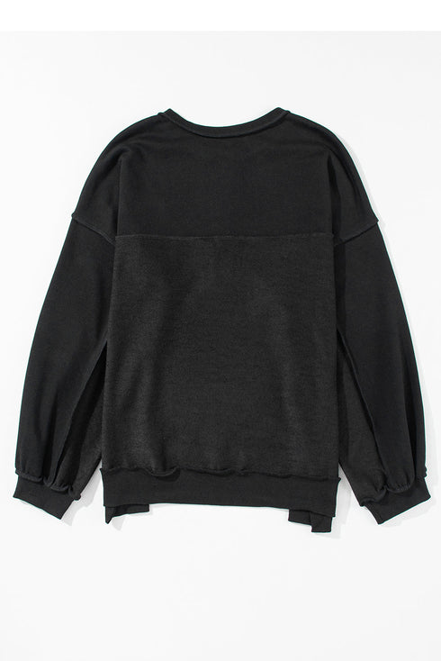 Oversized Raw Edge Button Front Pullover Sweatshirt